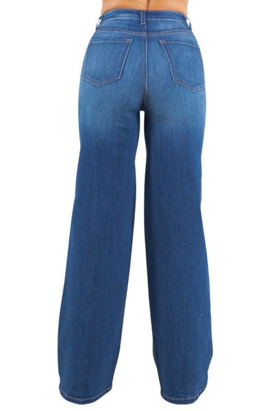 High Waist Rhinestone Cross Wide-Leg Jeans