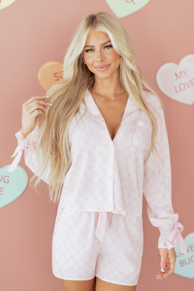 Bow Tie Lattice Top and Shorts Pajama Set