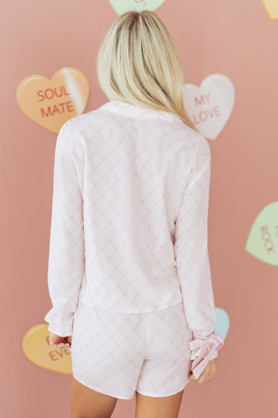 Bow Tie Lattice Top and Shorts Pajama Set