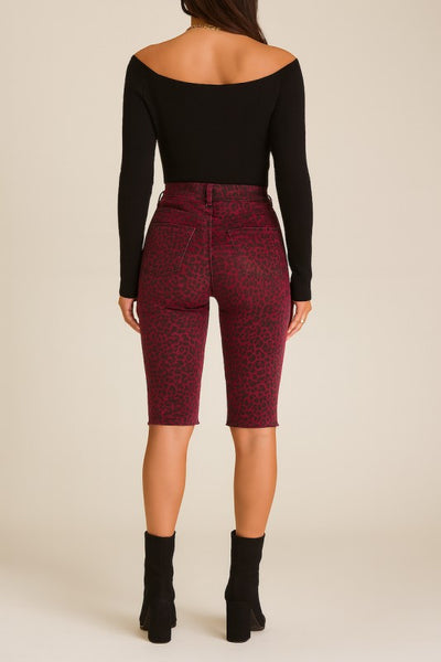 Burgundy Leopard Print Capri Shorts