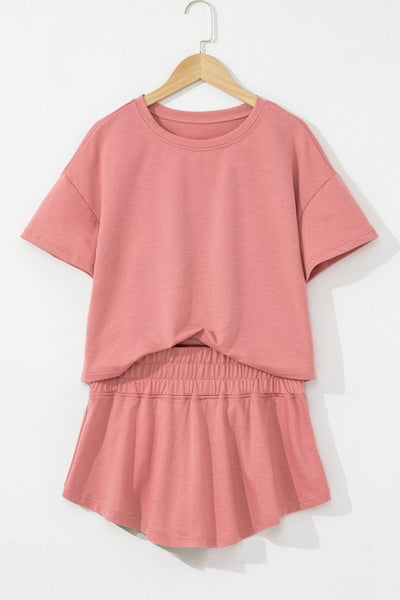 Solid Cropped Tee & Ruffle High Waist Skort Set