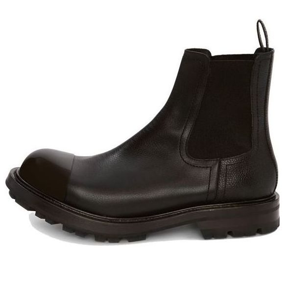 Alexander McQueen Shiny Toecap Grainy Leather Chelsea Boot &amp;#39;Black&amp;#39; 667911WHSZ41000 #