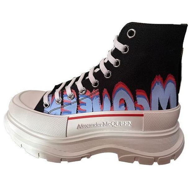 Alexander McQueen Tread Slick High-Top Sneakers &amp;#39;Black Blue Red&amp;#39; 686737W4MVP1509 #