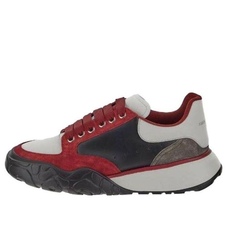 Alexander McQueen Color Block Low-top Leather Sneakers &amp;#39;Red Black Grey&amp;#39; 667799WID6J8829  #