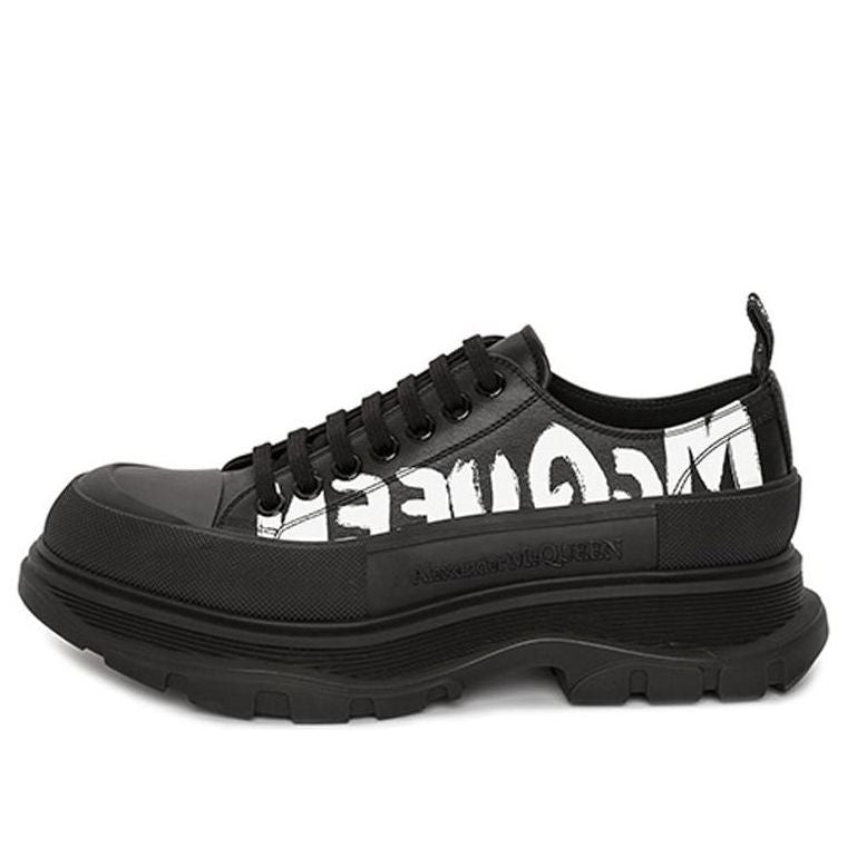 Alexander McQueen Tread Slick Low Lace Up Canvas Graffiti &amp;#39;Black White&amp;#39; 682423WIABD1070 #