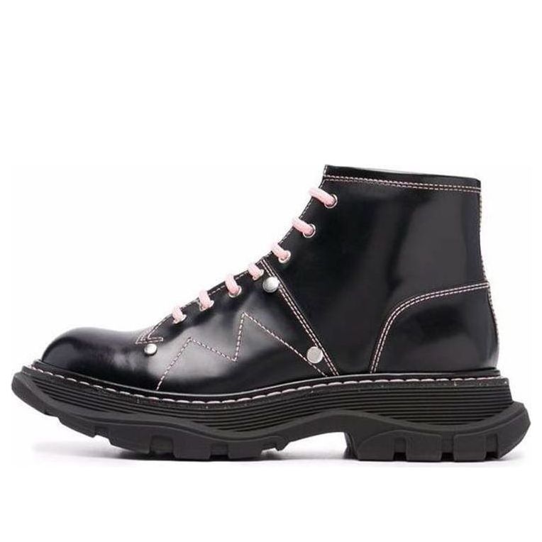 (WMNS) Alexander McQueen Contrast Stitch Tread Lace Up Boots &amp;#39;Black Pink&amp;#39; 595469WHZ881336 #