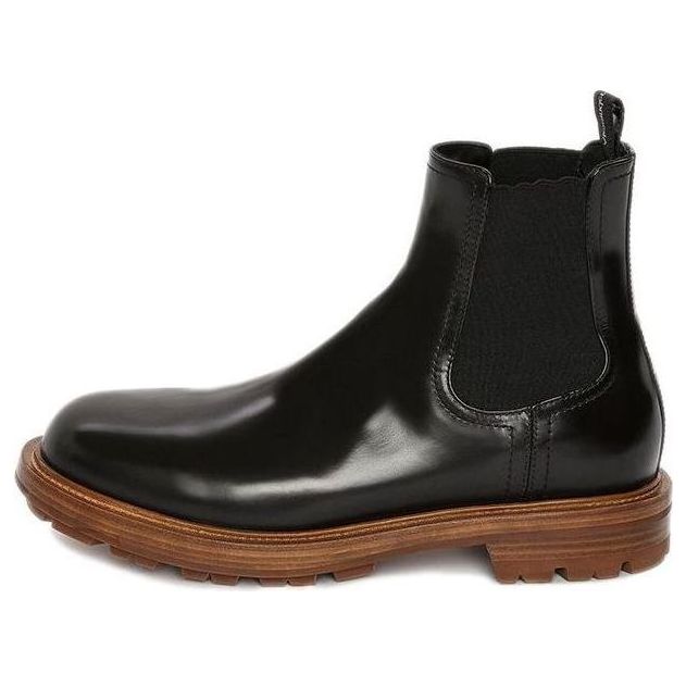 Alexander McQueen Shiny Leather Chelsea Boots &amp;#39;Black Brown&amp;#39; 683568WHZ8C1452 #
