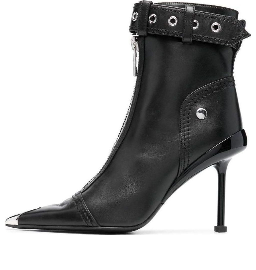 (WMNS) Alexander McQueen Leather Heel Ankle Boots &amp;#39;Black&amp;#39; 768101WIDR41081 #