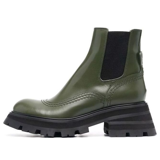 (WMNS) Alexander McQueen Leather Chelsea Ankle Boots &amp;#39;Olive Black&amp;#39; 666368WHZ843241 #