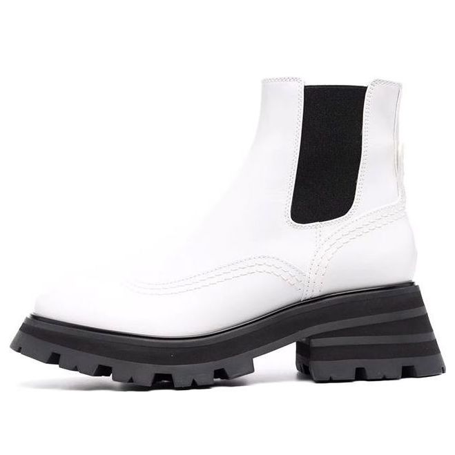 (WMNS) Alexander McQueen Leather Chelsea Ankle Boots &amp;#39;White Black&amp;#39; 666368WHZ849360 #