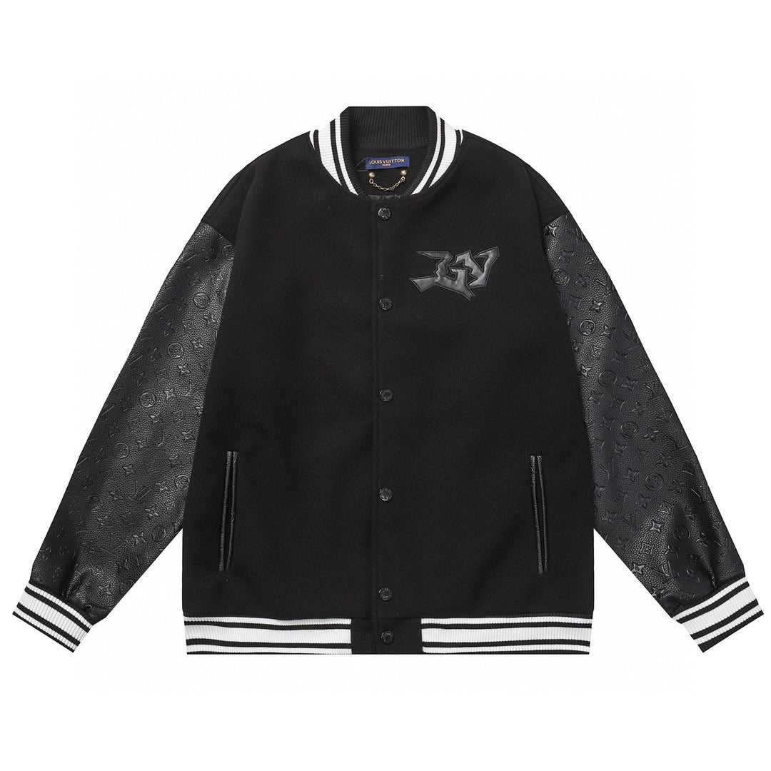 Louis Vuitton leather and wool varsity jacket.
