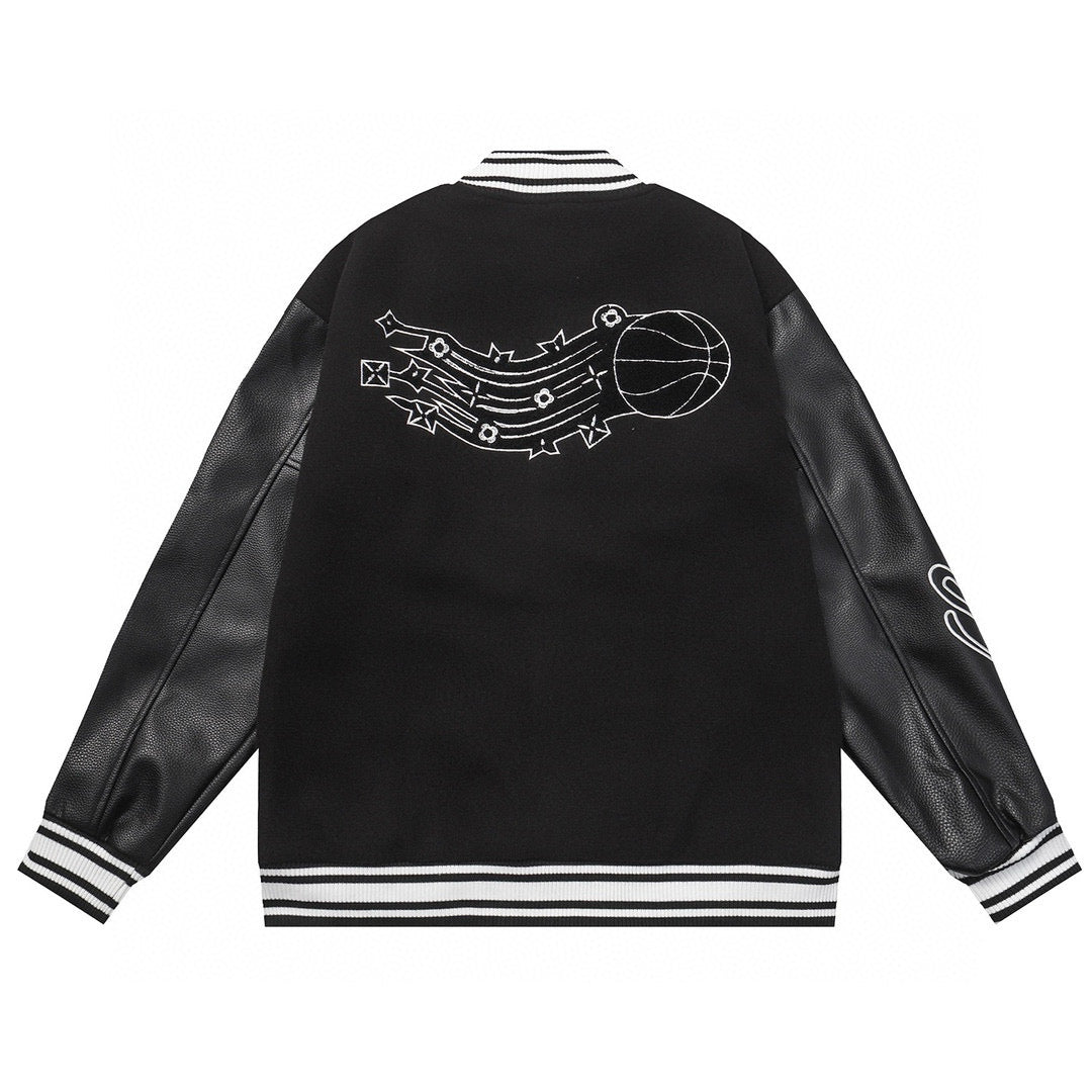 Louis Vuitton leather and wool varsity jacket.
