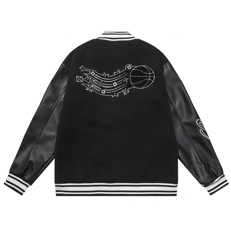 Louis Vuitton leather and wool varsity jacket.