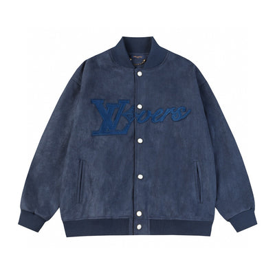 Louis Vuitton varsity jacket with the "LV Lovers" logo.